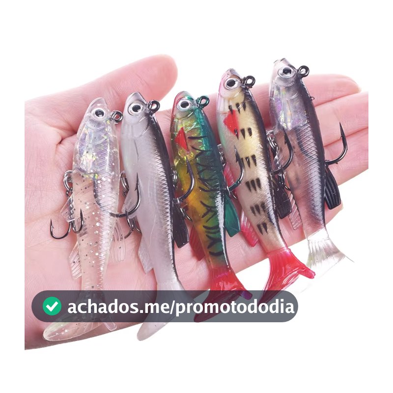 Kit 5 Isca Artificial Silicone Shad Peixe Embutido Chumbadas Tucunaré Robalo Traira