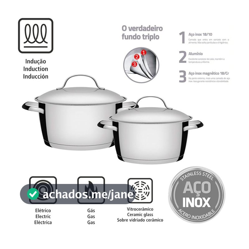 Jogo de Panelas Tramontina Allegra em Aço Inox com Fundo Triplo - 2 Peças