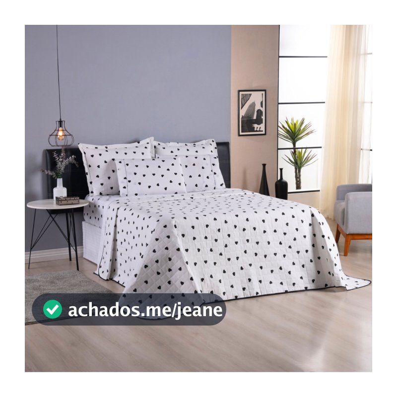 Kit Cobre Leito Queen 3 Peças Dupla Face Algodão 180 Fios Coração Preto
