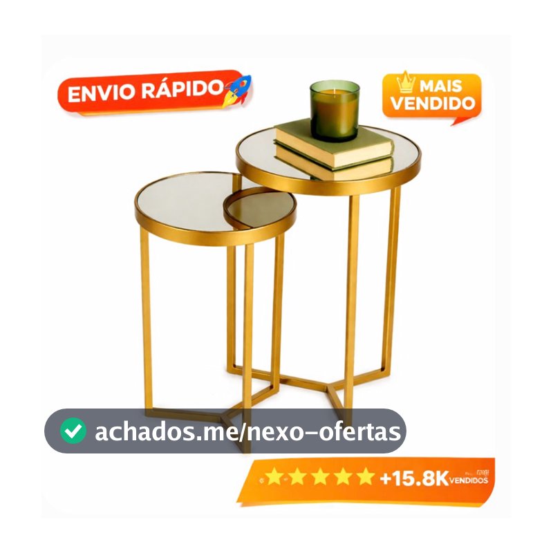 Conjunto de Mesa Lateral com Espelhos para Decoração Luxo