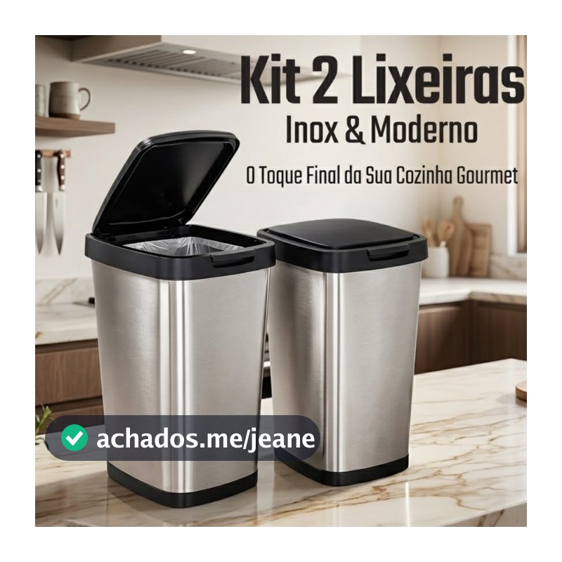 Kit Até 2 Lixeiras Cesto 09 Litros Inox Tampa Click Label Lixeira Escritório Lixeira Banheiro Chique