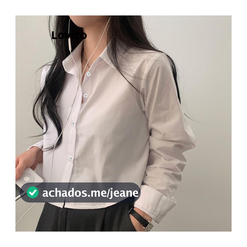 Lovito Elegante Blusa Branca Com Botão Frontal Básica Verão/Primavera Para Mulheres LNE43603