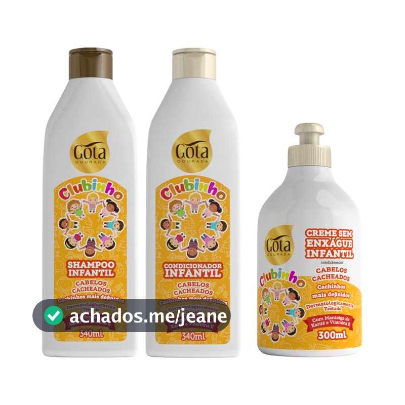 Kit Shampoo , Condicionador e Creme de Pentear infantil Cachinhos  Gota Dourada