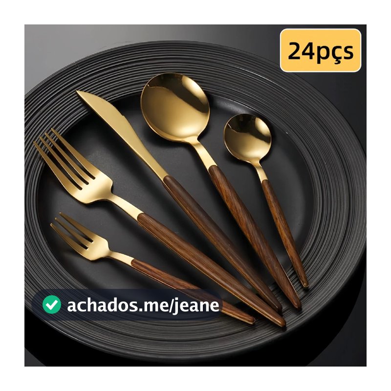 Faqueiro 24/48 Peças Aço Inox Cabo Estampa De Madeira