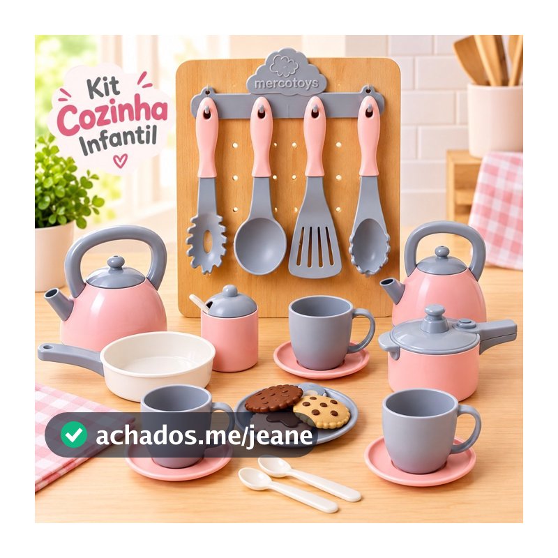 kit Cozinha Infantil 22 Peças Utensilios + Panelinhas + Xicara Faz de Conta