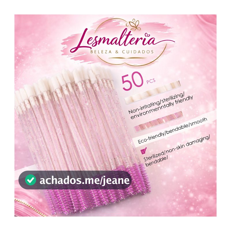 50 Escovinhas para Cílios+Aplicador de Gloss 2 em 1/Descartável para Maquiagem, Batom e Extensão de Cílios/Cabo Glitter