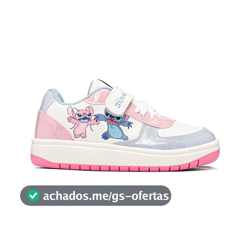 Tênis Infantil Feminino Disney Stitch Branco Solado Antiderrapante Produto Licenciado Original