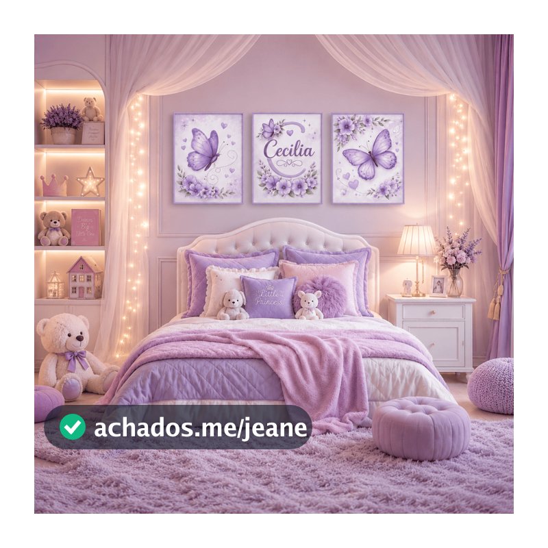 Quadro decorativo 3 peças Borboleta Flores Personalizado com nome decoraçao quarto infantil