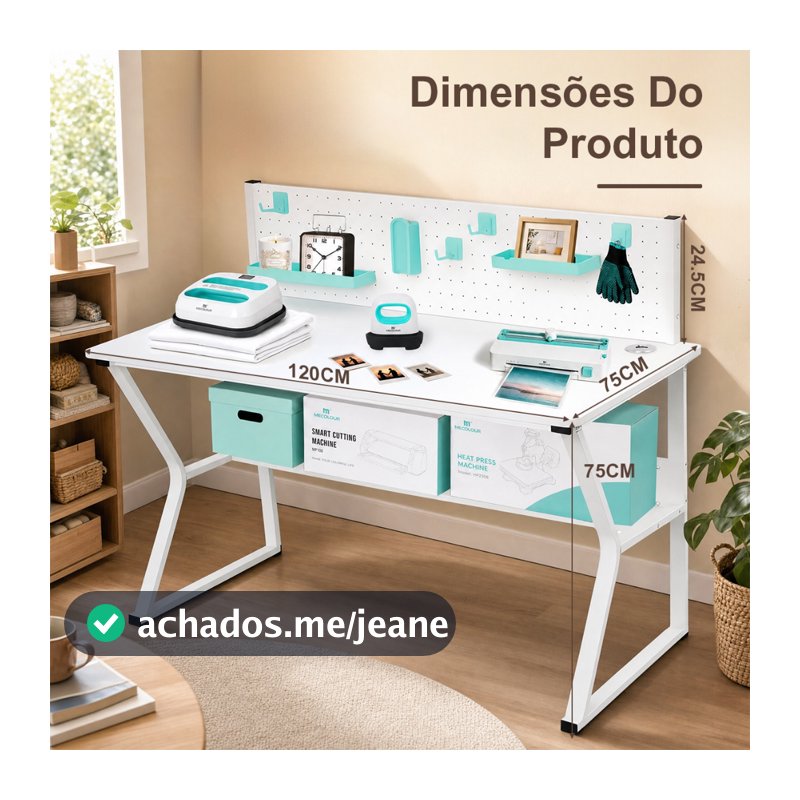 Mesa de Computador Escrivaninha com Painel Pegboard Organizador e Prateleiras para Estudo e Home Office MECOLOUR
