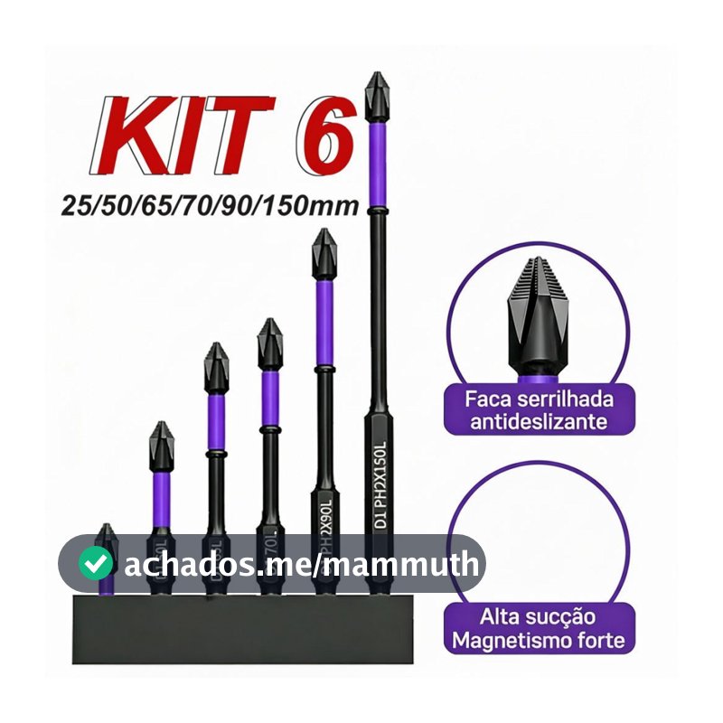 Bits Magnético Ponteira Philips Parafusadeira Ph2 Jogo 6 Pcs Imantado Antiderrapante Com Imã Sextavado