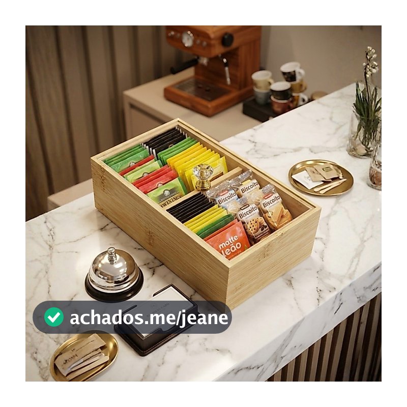 Porta Chá Organizador de Bambu com Tampa Cristal Multiuso Divisórias Café Chás Mesa Posta