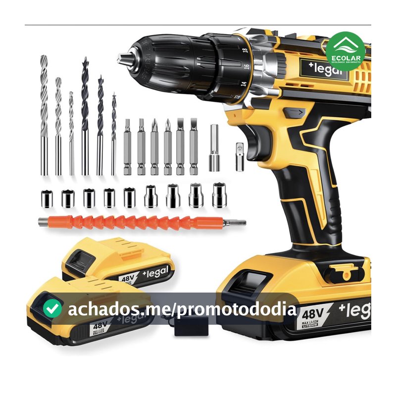 Parafusadeira de alta potência 26V/48V, caixa de armazenamento e mais de 30 acessórios (uso profissional)