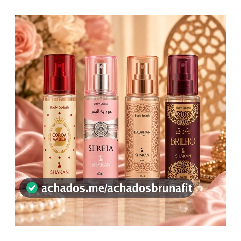 Kit Body Splash Feminino Arabe 60ml Shakan Coroa Amber Sereia Rubi Ametysta Presente Bolsa Ambarados