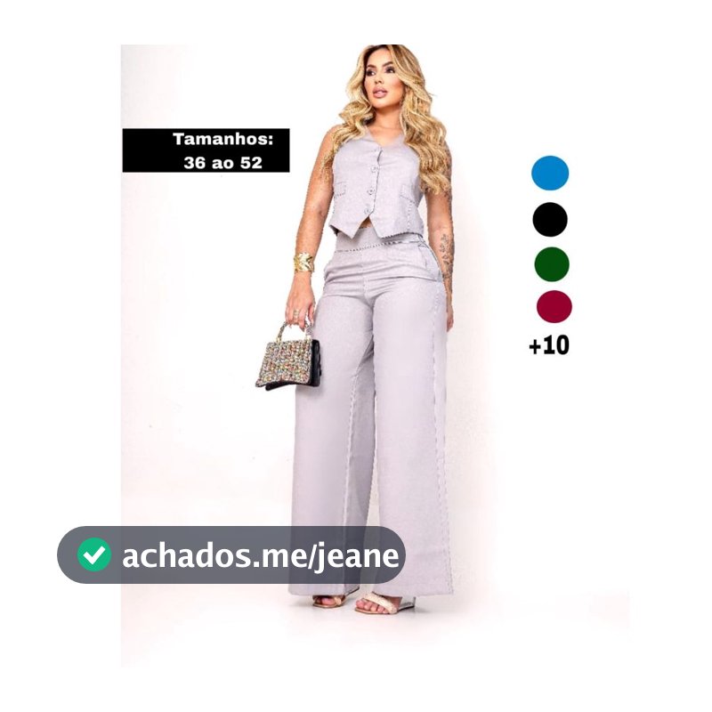 Conjunto Social Calça Pantalona Cintura alta bolsos Alfaiataria Colete Botões Uniforme  Plus Size