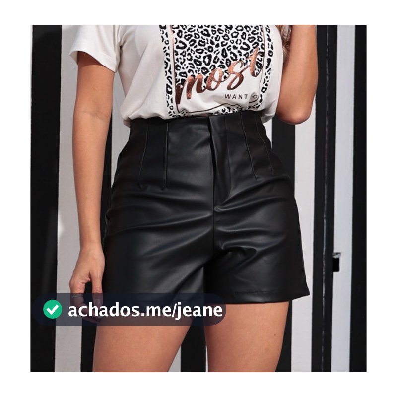 Short Feminino de Couro Fake Cintura Alta