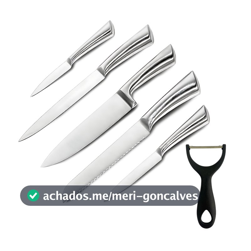 Kit 5 Faca Profissional De Aço Inoxidável + 1 Descascador - Jogo de Cozinha 6 Peças