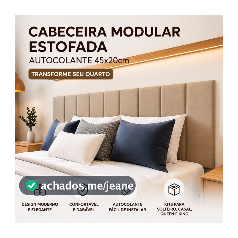 Cabeceira de Cama Casal Modular Estofada Adesiva para Cama Box 45x20cm