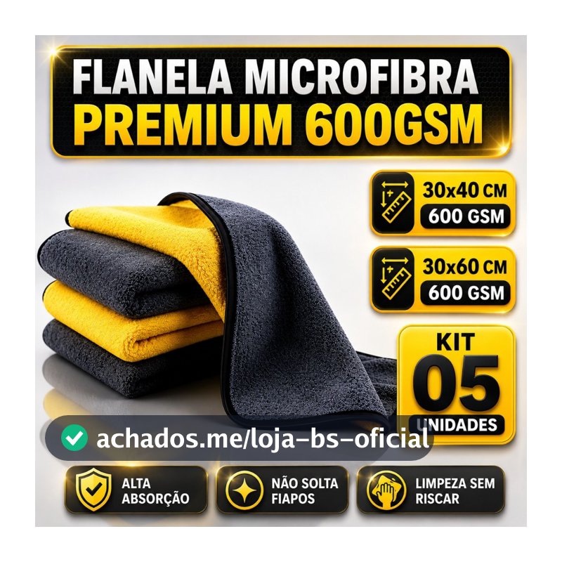 Kit 05 Pano Flanela Microfibra Automotiva 600GSM Premium Para Lavagem polimento de Carro