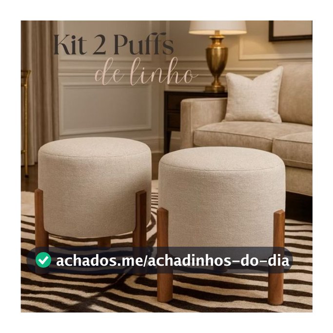 Kit 2 Puff Redondo Luxo Apolo com Pés em Madeira Maciça decoração sala promoção ou 1 puff