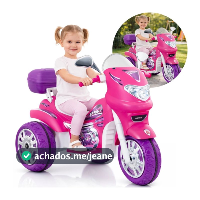 Sprint Turbo Moto Elétrica Triciclo Rosa Menina 12v Capacete Motinha Elétrica Vem Com Capacete