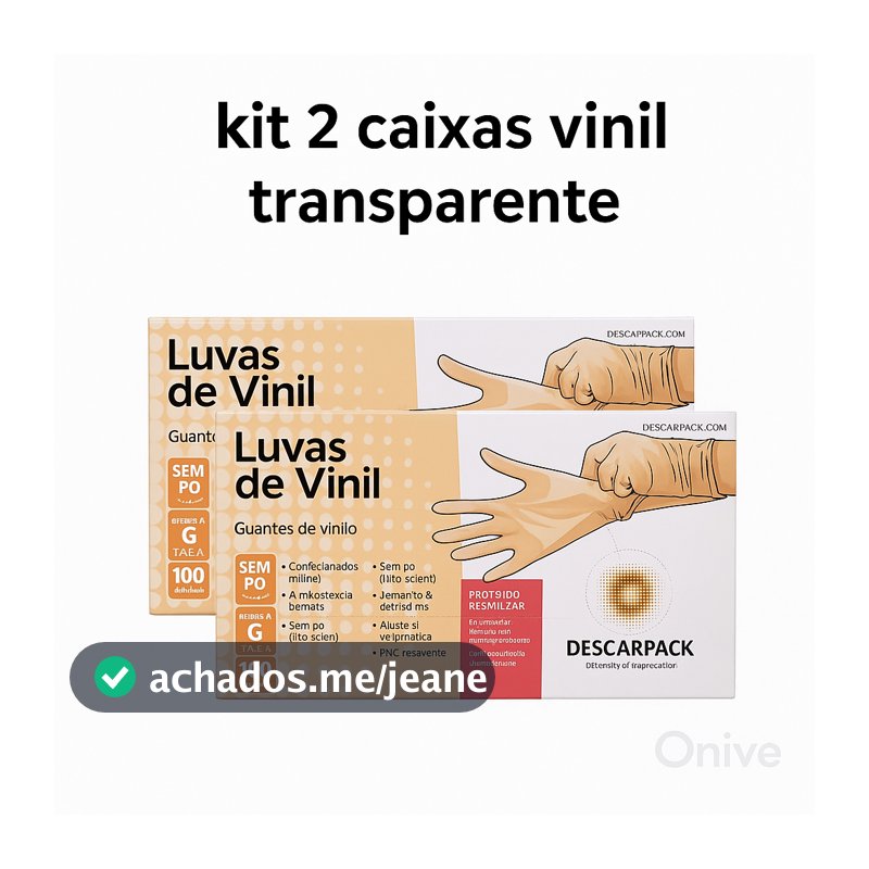 Kit 2 Luva Vinil Transparente Descartável Sem Pó