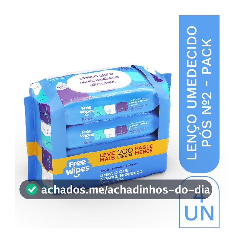 Promo Pack 4 Lenços Umedecidos Free Wipes nº 2 – Higiene Completa (200 un.)