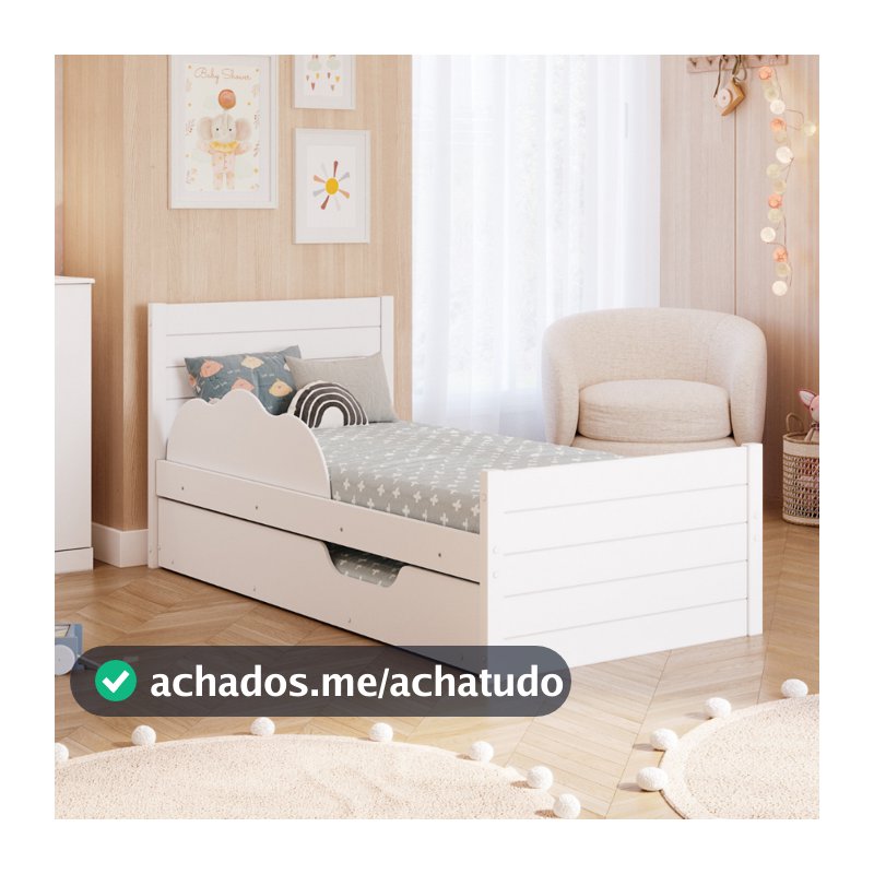 Bicama Infantil com Cama Auxiliar e Proteção Lateral Nuvem 100% MDF