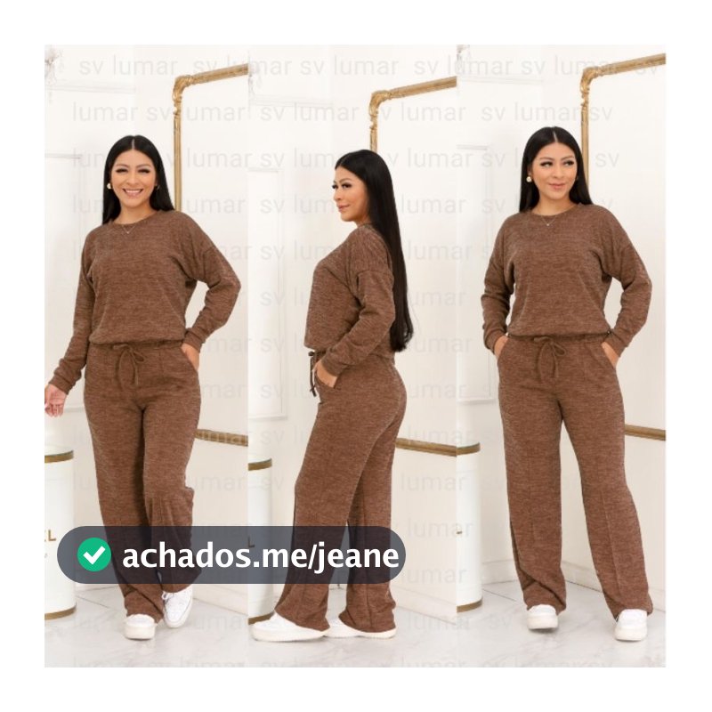Conjunto Femenino Lanzinha Ribi canelada 2 Peças Blusa e Pantalona plus size