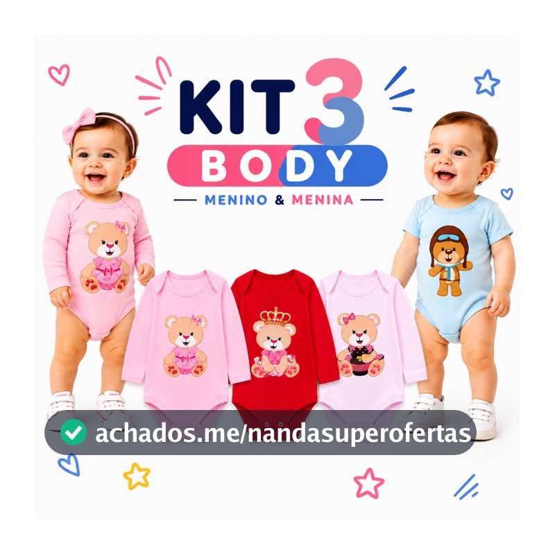 Kit 3 Body Estampado Para Bebê 100% Algodão Menino Menina RN P M G