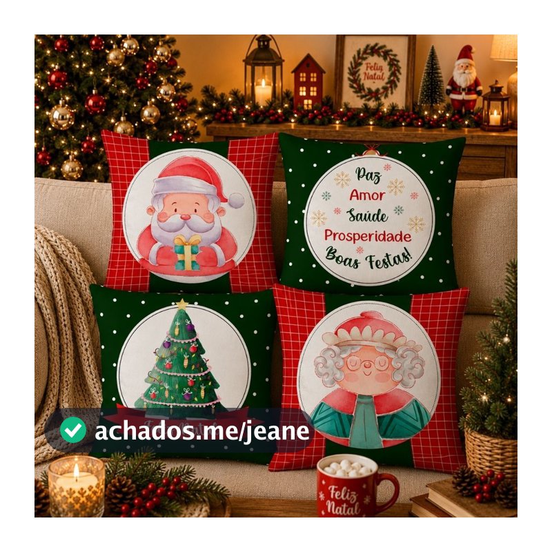 CAPAS NATALINAS: Kit com 04 Capas para Almofada Mamãe e Papai Noel 45X45