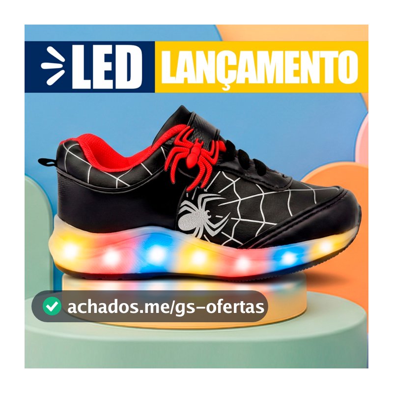 Tenis Infantil Menino Aranha Led Masculino Pisca Pisca Luz Club Happy