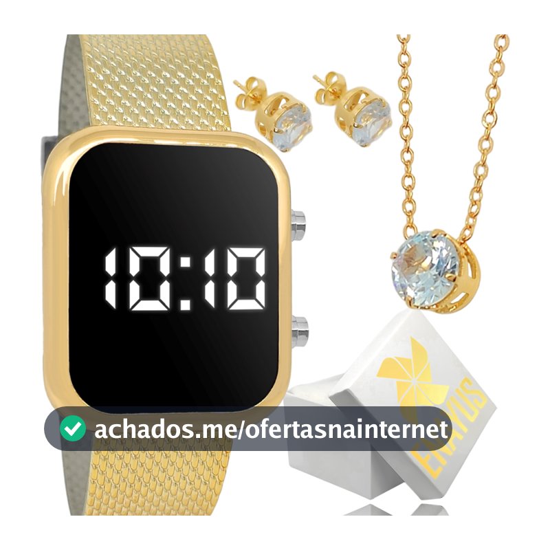 Relógio Feminino Digital Led Dourado Lindo Original + Kit