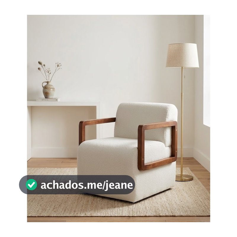 Poltrona Bruxelas Orgânica Bouclê Off White Braços Madeira Maciça Luxo Confortável Sala de Estar Recepção Quarto – AV