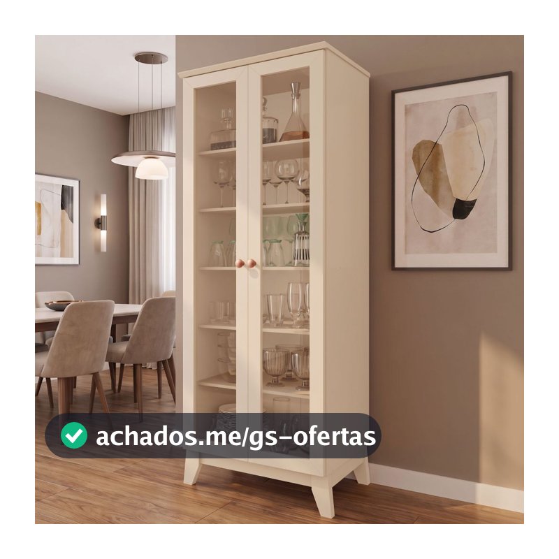 Cristaleira Braga 100% em MDF com 2 portas e kit pés