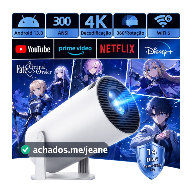 HY300 Pro Projetor 300ANSI Android 13 2GB+16GB Play Store Netflix YouTube WiFi 1080P 4k Mini Portátil 14 Dias Teste