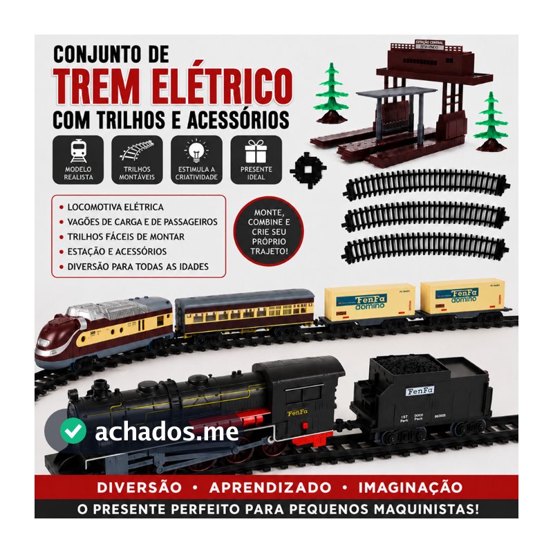Conjunto de Locomotiva Elétrica com Trilhos Acessórios Vagões Estação Árvores Modelo Brinquedos Educativo Presente Natal