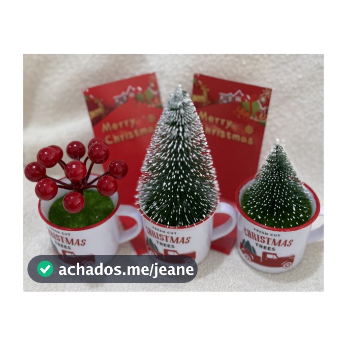 Mini Árvore  cereja  de Natal pinheirinho Decoração Natalina Madeira Enfeite decorativo com caneca  de Natal 10.5cm