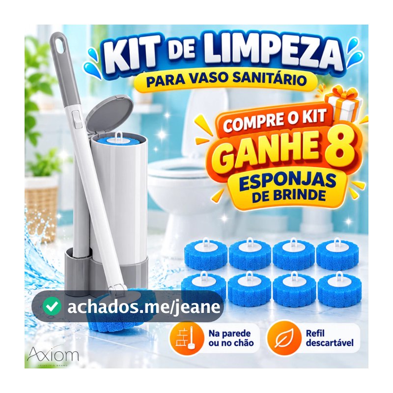 Kit Escova Com Base No Parede Ou Chão Com 8 Esponja Descartável Kit Limpeza Banheiro Vaso Sanitário