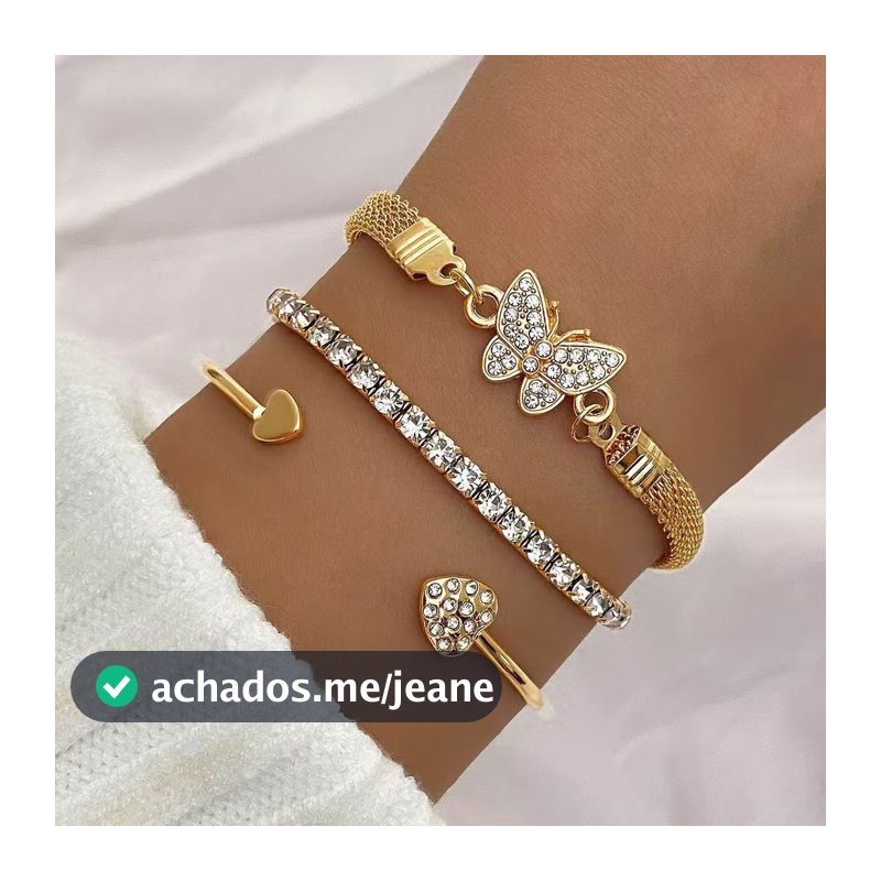 Conjunto de 3 peças borboleta coração bracelete aberto criativo vintage moda mulheres jóias