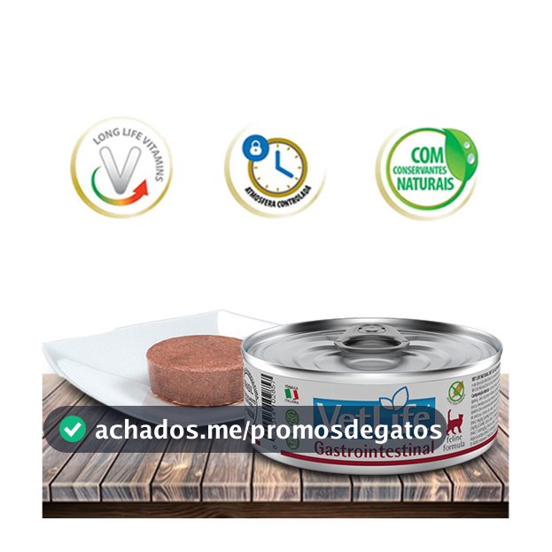 Ração Úmida Vet Life Natural Feline Wet Gastro-Intestinal para Gatos Adultos com dificuldades digestória - 85Gr