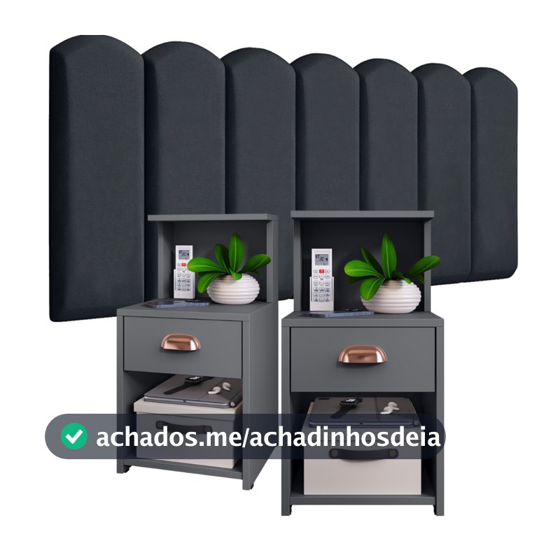 Conjunto de Cabeceiras em Módulos NÚVEM com 1 kit Mesa de Cabeceira CLÉO com 1 Gaveta e Prateleira - Cores