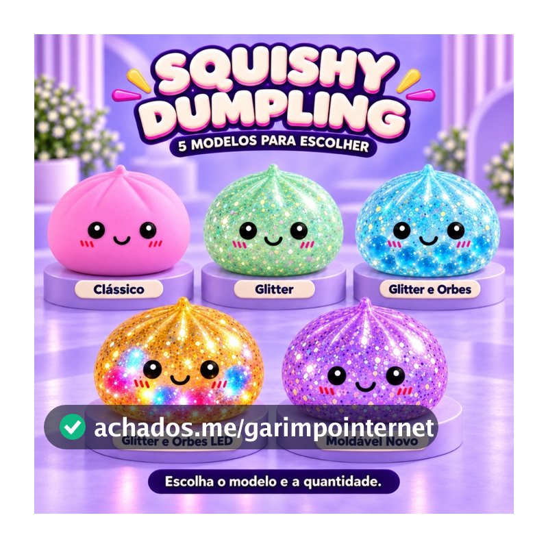 Brinquedo Squishy Dumpling Bolinho Fidget Sensorial Antiestresse - Modelos Clássico, Glitter, Bolinhas e Led, de Gel