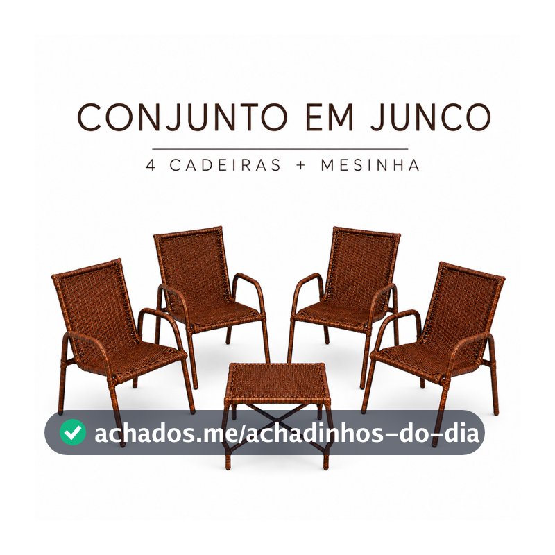 Kit Conjunto 4 Cadeiras De Junco Sintético + Mesa Sofisticada Resistente Trama Artesanal Jardim Varanda Área Externa