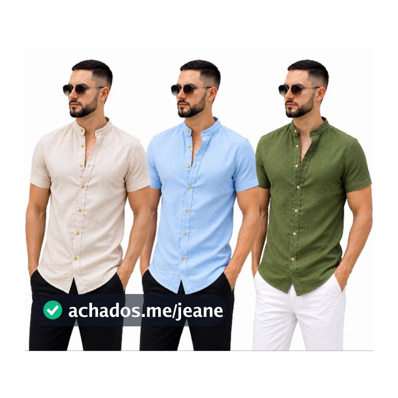Camisa social de linho  Slim, Masculina Manga Curta Gola Padre | Leve, Elegante, Moderna Ênvio rápido qualidade Premium