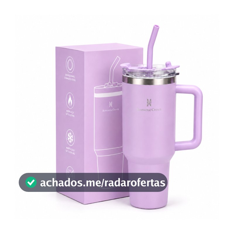 ROMANTIC CROWN Copo Térmico Inox Portátil 1200ml/600ml com Tampa e Canudo Garrafa Térmica Inoxidável