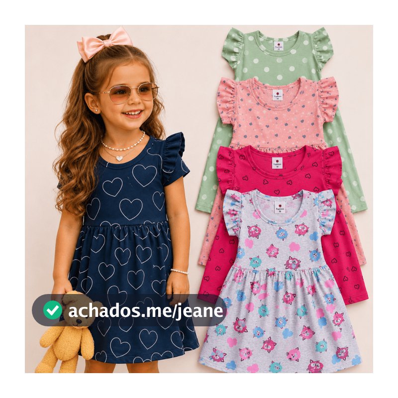 Kit Até 6 Peças Vestido Infantil Menina Estilo Blogueirinha do Tamanho 1 ao 10 Anos Sortidos