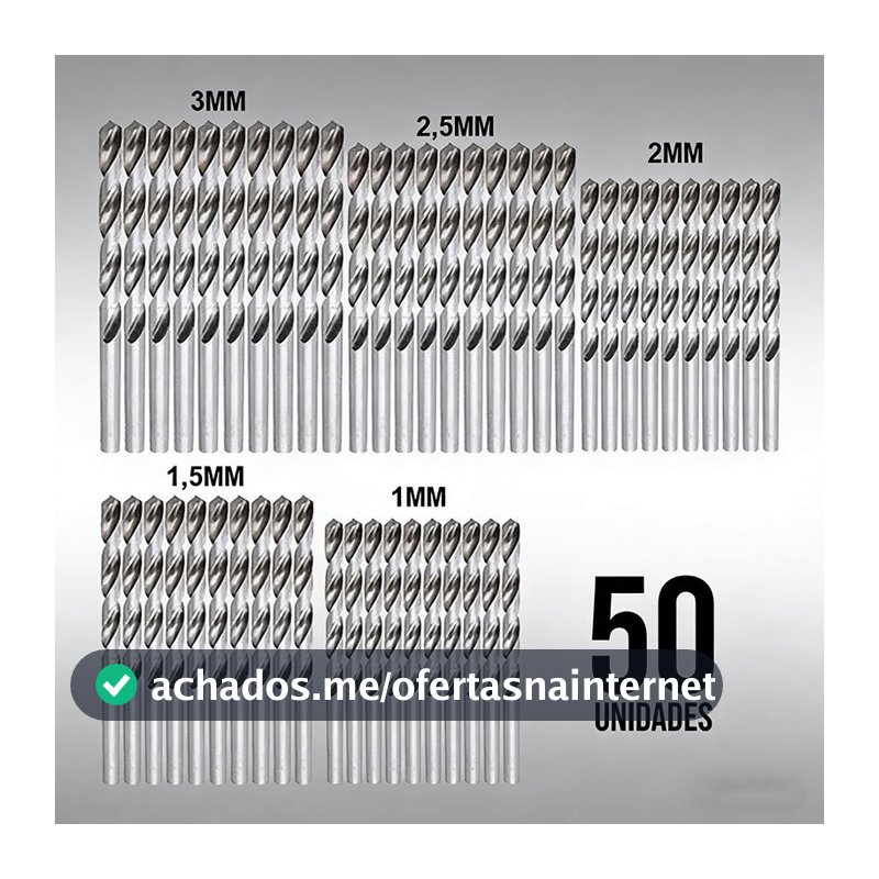Jogo Kit 50 Brocas Aço Rapido 1mm 1,5mm 2mm 2,5mm 3mm (50pç) JI SHOP