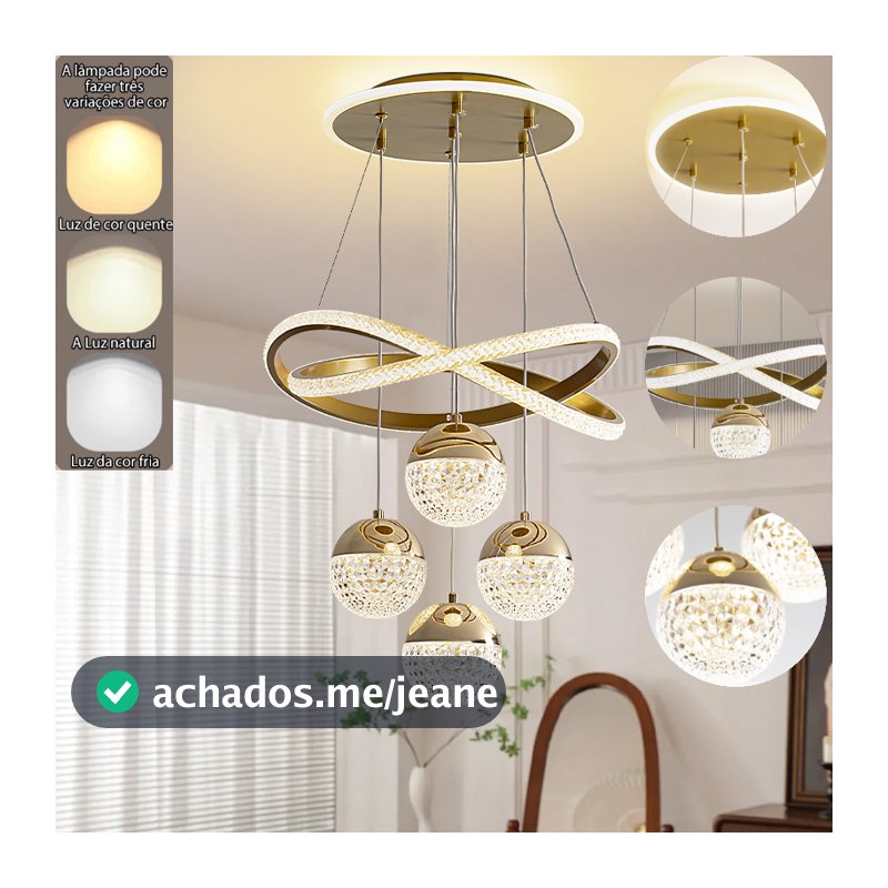 Lustre De Teto Com Destaque LED De 3 Cores De Luxo Escandinavo (Luz Quente Branca Neutra) 110/220V