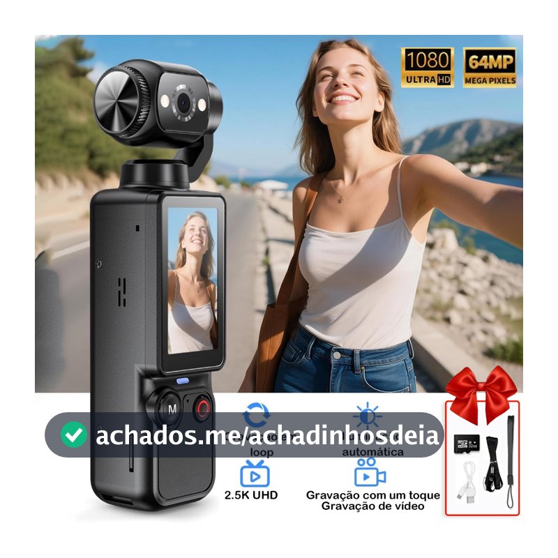 BML Câmera Esportiva 1080P Rotação de 180° | Vestível, Portátil, Gravador de Viagem e Ciclismo