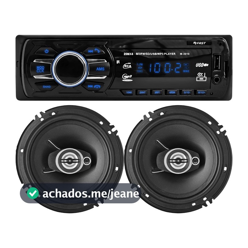 Kit Som Automotivo Bluetooth USB SD Auxiliar + Par de Alto Falantes 50W 6" Polegadas